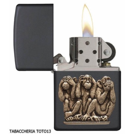 Zippo Trois Singes Noir Plaque - Briquets - Laiton