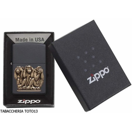 Zippo Tres Monos Negro De Placas - Alumbradores