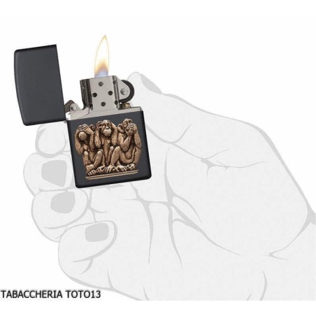 Zippo Three Monkeys Black Plaque - Lighters - Brass