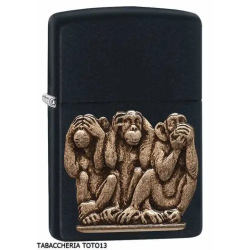 Zippo three monkeys nero con placca - Accendini