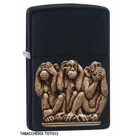 Zippo Trois Singes Noir Plaque - Briquets - Laiton