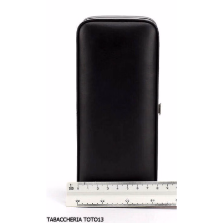 Boîte de cèdre vêtu de cuir noir pour 3 cigares, avec coupe - Accessoires Cigare
