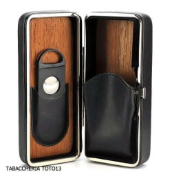 Box cedar clad in black leather for 3 cigars, with cutter