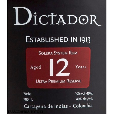 Dictador 12 Y.o. ron Colombia Vol.40% Cl.70 - Licores