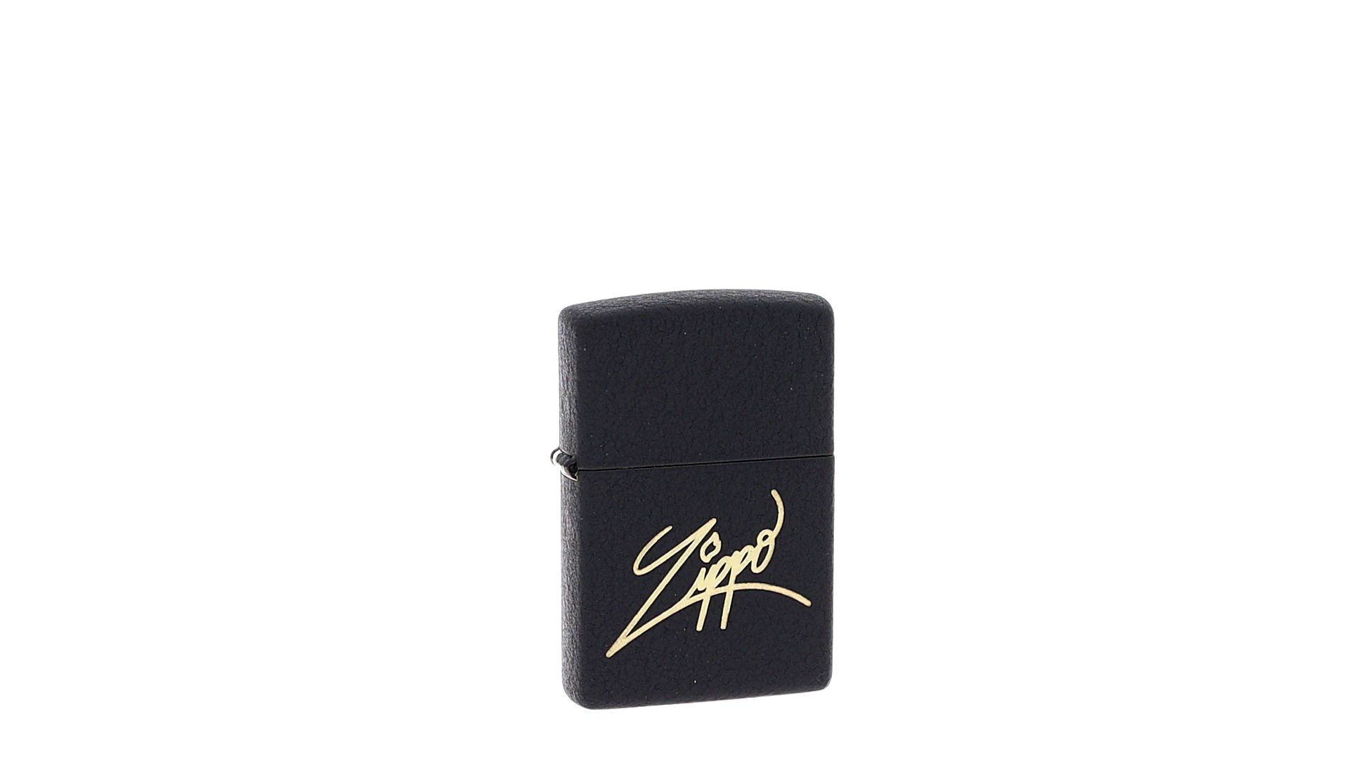 Zippo schwarzes Knistern mit eingraviertem goldenem Logo